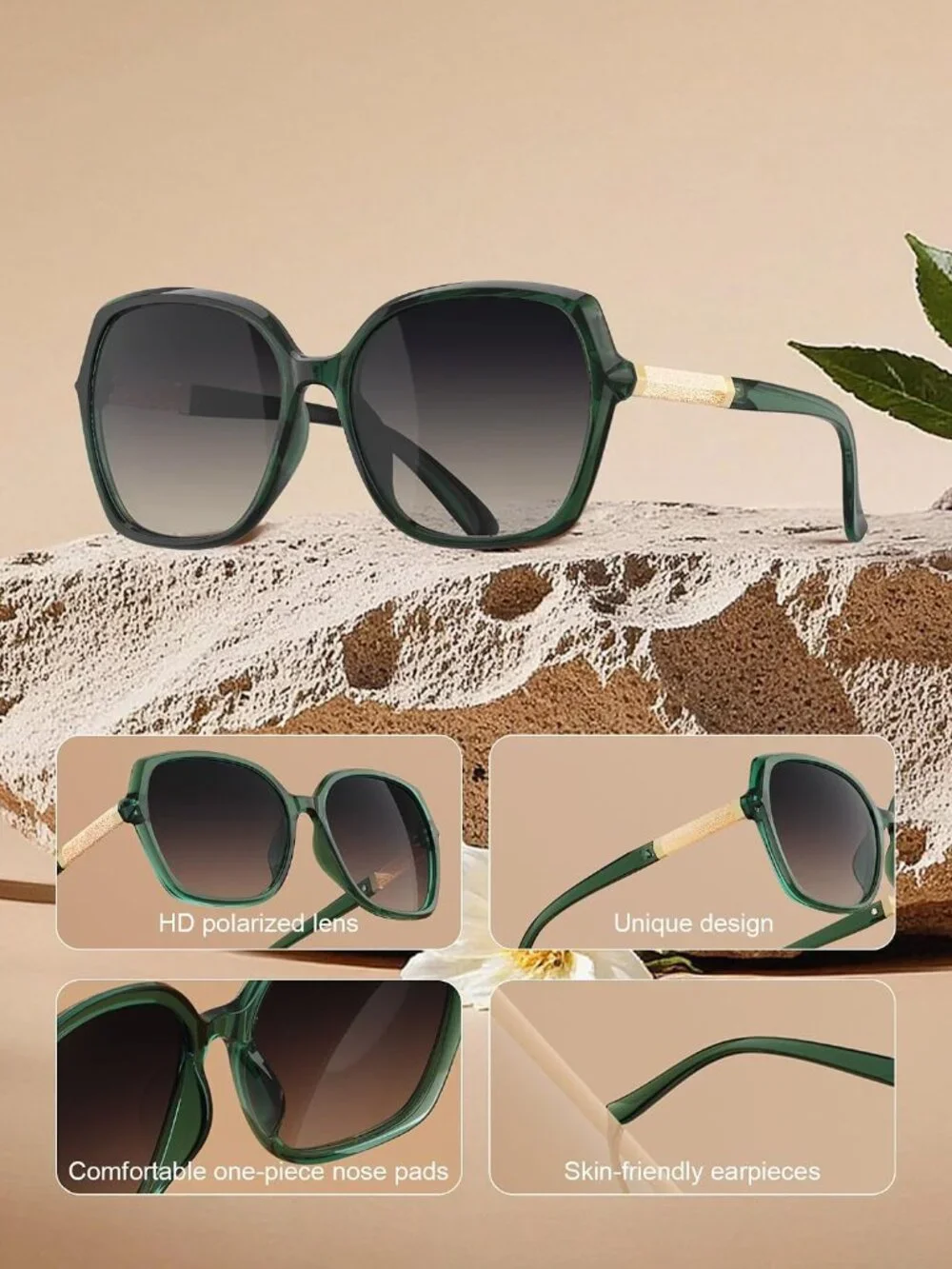 Women’s Fashionable Polarized Sunglasses - Glossy Black Frame with UV Protection